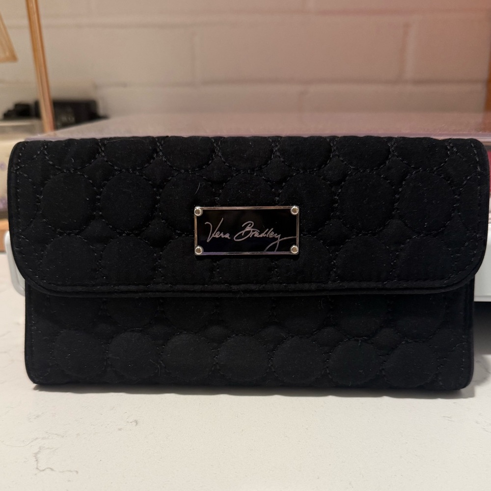 Vera Bradley Black Quilted Wallet Check Book Clutch Y2K